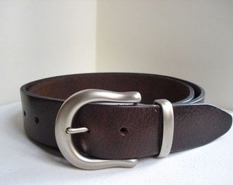 Father's Day Gift - Mens Brown Leather Belt - 1" 1/2 - Silver Buckle - Handmade In Uk - Brown Belt - Father Gift - Leather Belt - Mens Belt
