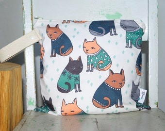 Wet Bag Sweater Cats in Green, Blue, Grey Waterproof Wet Bag Wetbag Swimsuit Bag Nappy Bag Procare
