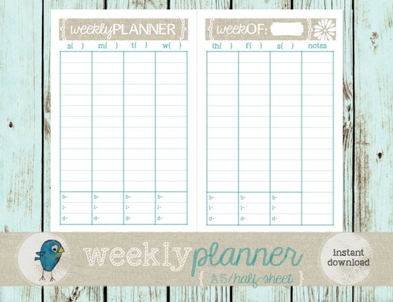 printable weekly planner vertical weekly planner on two