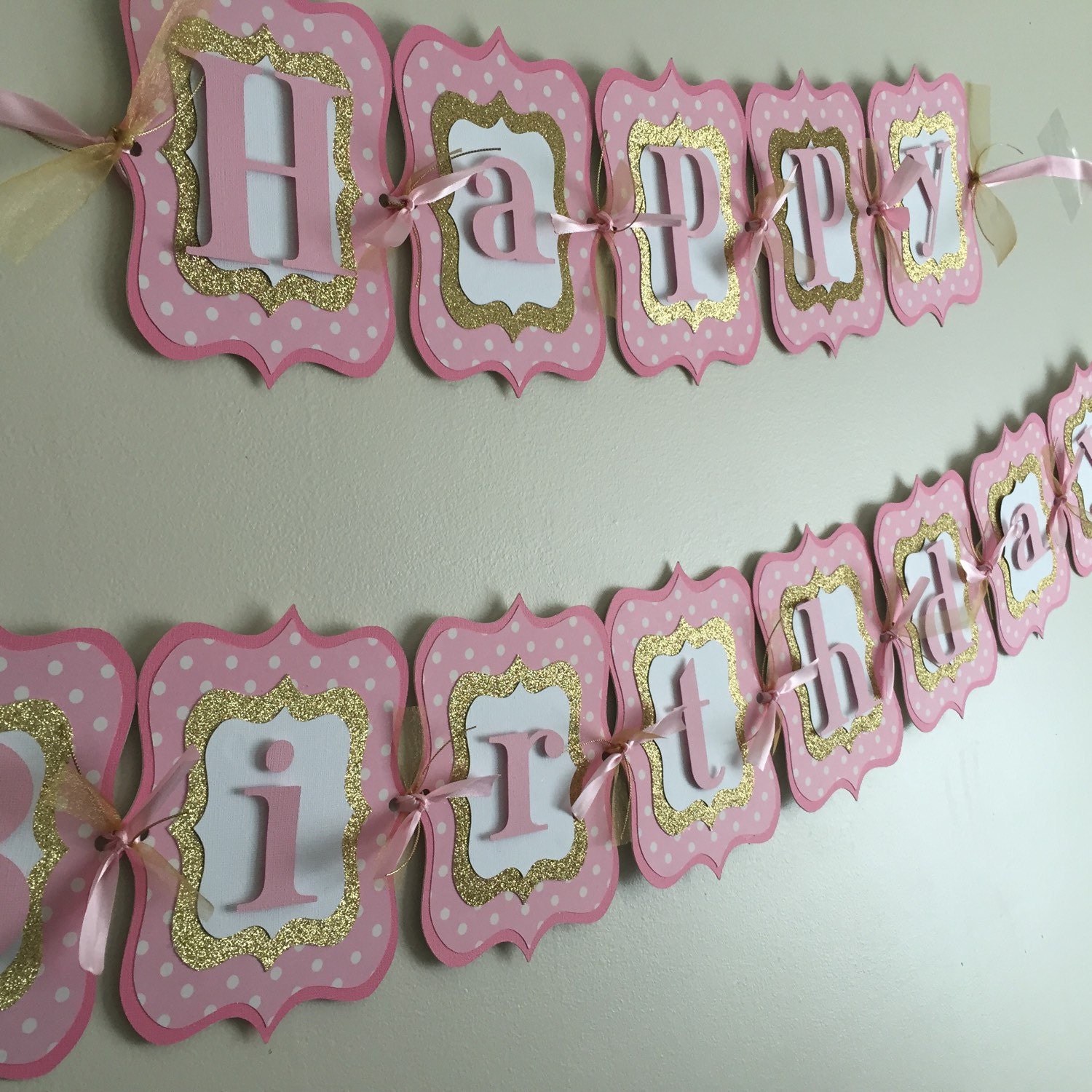  Pink  and Gold Happy Birthday  Banner 