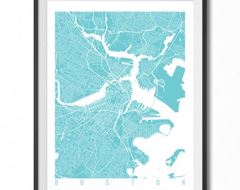 BOSTON Map Art Print / Massachusetts Poster / Boston Wall Art Decor / Choose Size and Color