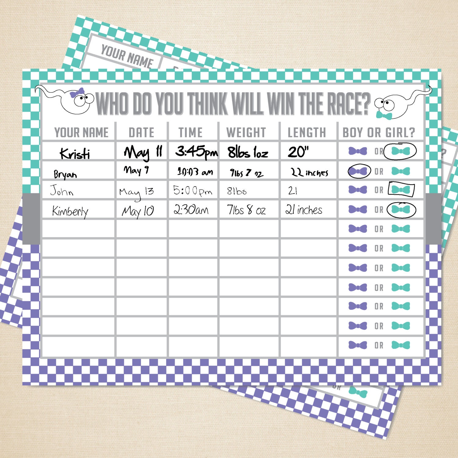 DIY custom printable baby poll who will win the race by inspiredk