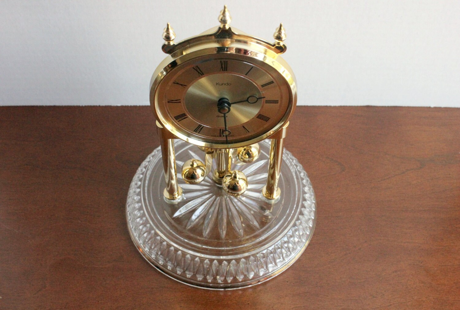Gold Kundo Anniversary Clock Gold w/ Glass Dome Vintage