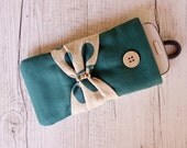 handmade Blue Leaves smartphone sleeve - choose your - Case Padded Cover - Scodinzolo helps charities in defense of animals