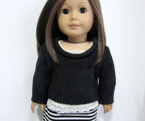 Black chenille pullover sweater for 18 inch doll such as American Girl