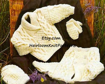 Baby Child Aran Jacket Sweater Hat Mittens Knitting Pattern Aran Worsted 10ply 16-30'' Baby Toddler Child Boy Girl Instant download PDF- 259