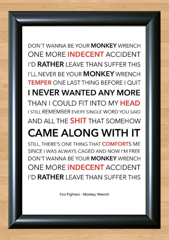 Foo Fighters Monkey Wrench Lyrical Song Art by HighestOFFives