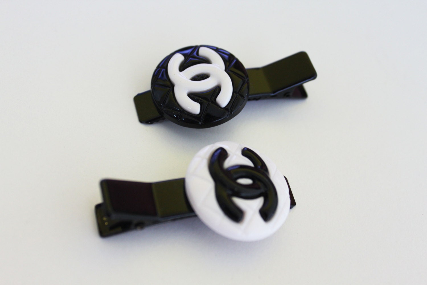 Original Chanel hair clip Black and white hair accessories Haute Juice