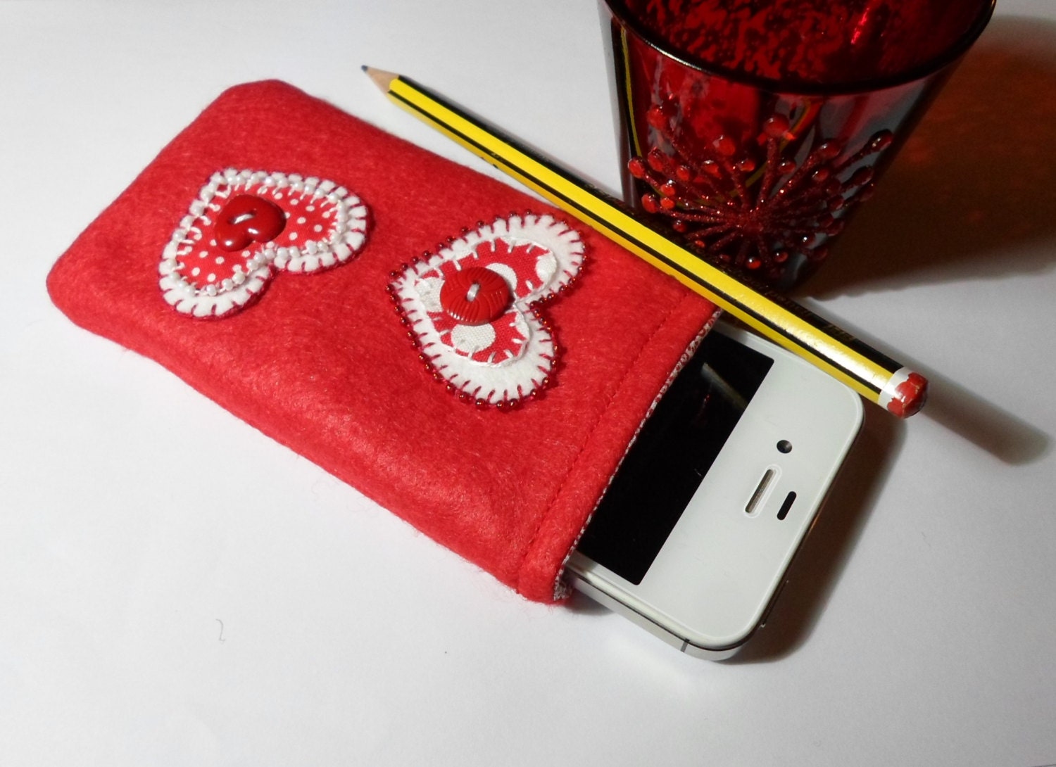  Felt phone case  Handmade red and white felt  phone  by 