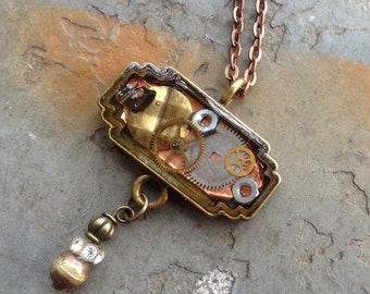 Steampunk Pendant, Resin Bezel, Resin with Gears, Pendant Bezel