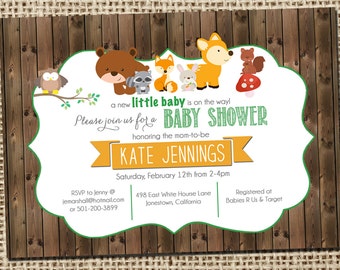 Woodland baby shower invitations with forest animals and wood planks, Printable Digital File_40