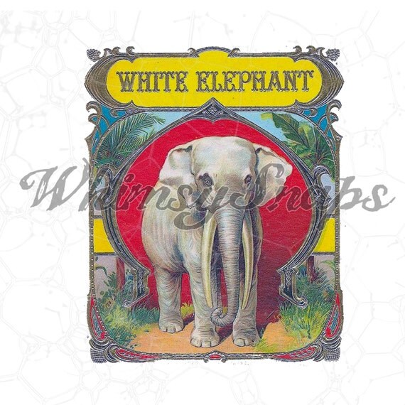 White Elephant Vintage Poster DIGITAL IMAGE Download .png