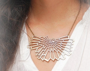 Bronze Geometric Necklace, Butterfly Bib Necklace, Women’s Statement Necklace. Christmas gift