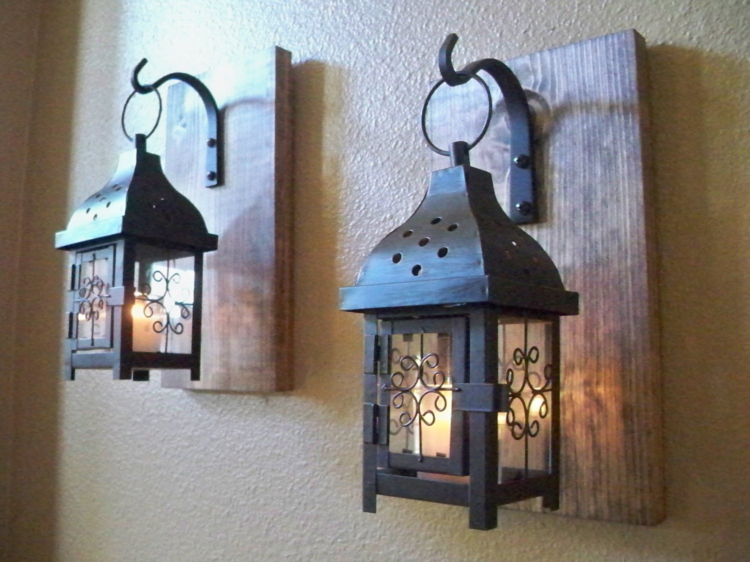 LANTERN set wall decor housewarming gift wrought iron hook