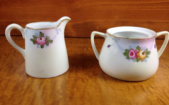 NIPPON Cream and Sugar Set Vintage Hand Painted Fancy