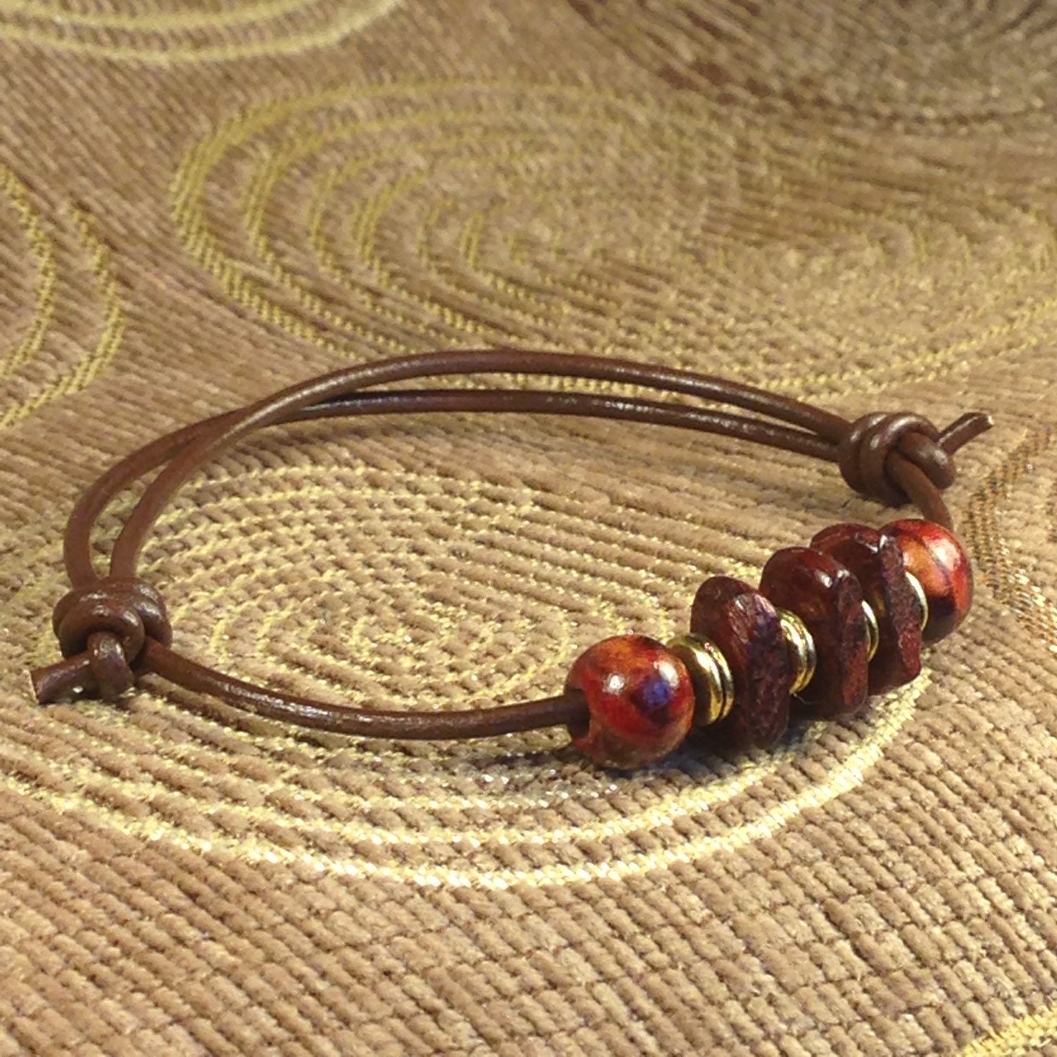 Wood bead bracelet slip knot bracelet men's bracelet by Alasklets