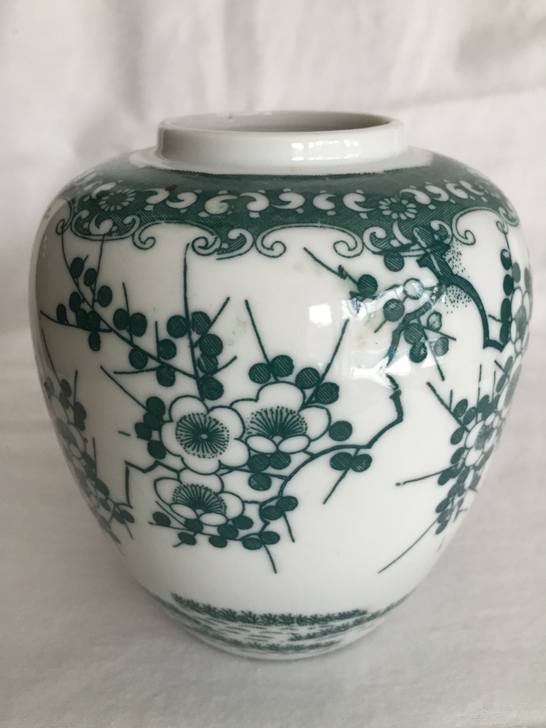 Vintage Vase Green and White Porcelain by CloherCollections