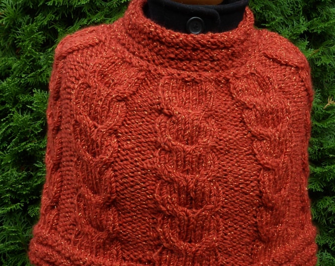 Knit Womens Orange Poncho, Girls Loop scarf, Shoulder Warmer, Neck warmer, Spring Accessories, Hand knit Little poncho, Mother's Day Gift