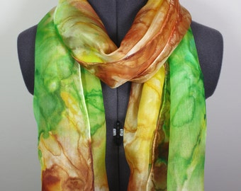 Emerald Green Scarf ~ Hand Painted Silk Scarf, Valentine's Present for her, Green Shawl, Gift for Girlfriend, Custom Valentines Gift