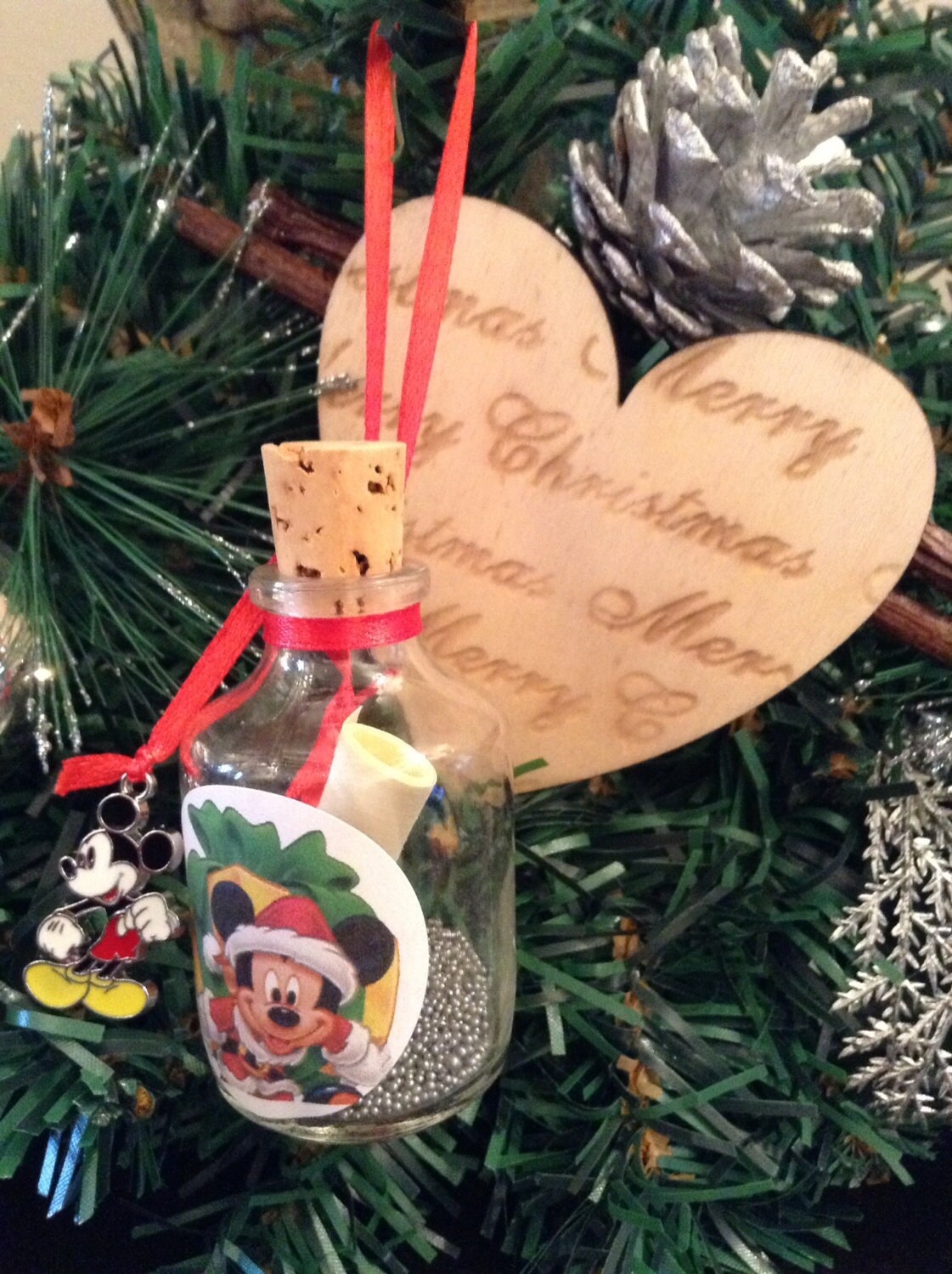 Personalised Mickey Mouse Christmas tree decoration ornament gift present card poem