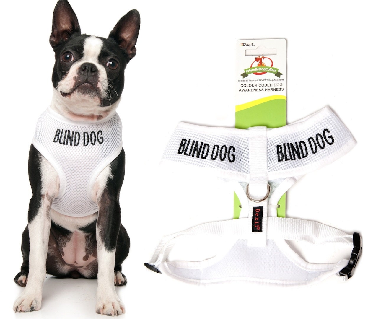 White BLIND DOG Medium Vest Harness No/Limited by WarningLeash