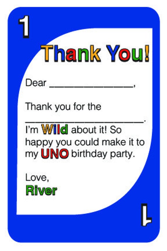 uno thank you cards birthday