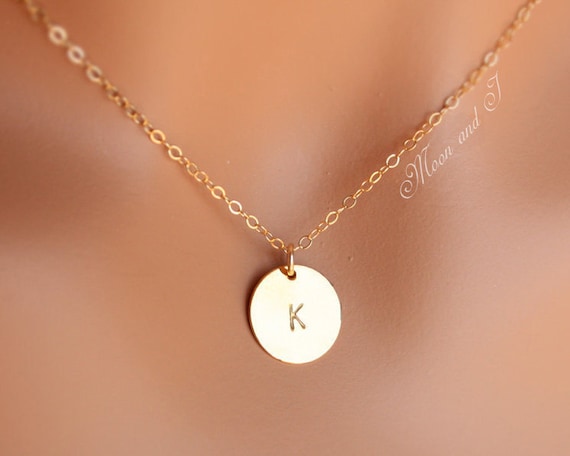 Initial disc necklace 14k Gold filled personalized engrave