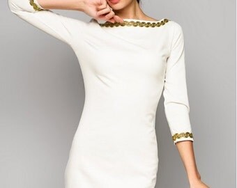White dress Pencil dress Dress for woman Autumn dress with long sleeves Little white dress Party white dress