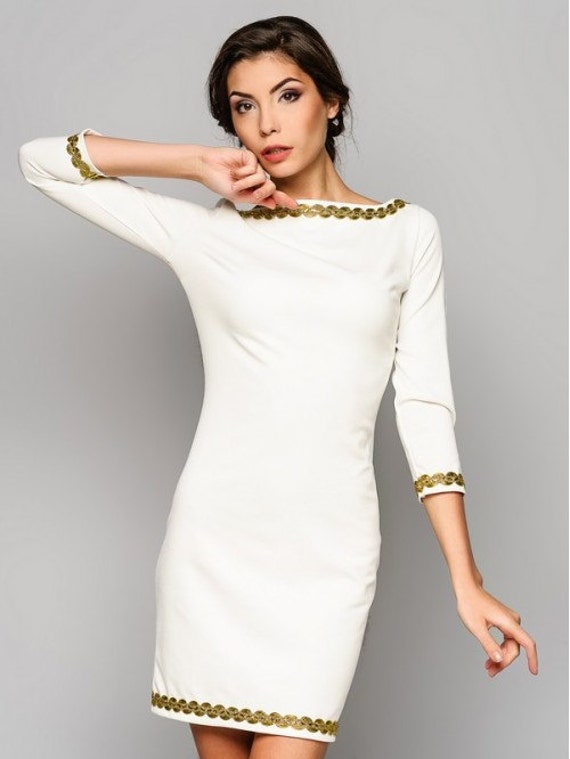 Robe droite blanche manche longue