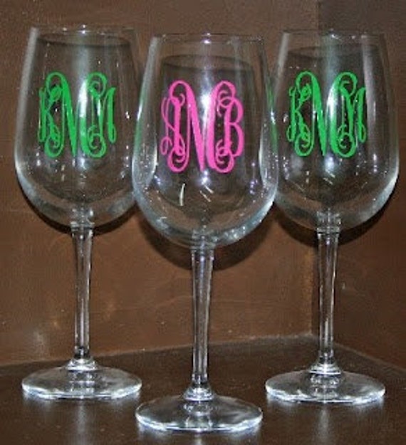 2 Monogrammed Wine Glasses by eastcoastmonograms on Etsy