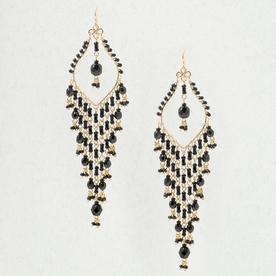 Black Chandelier Earrings Bohemian Chandelier Earrings Long