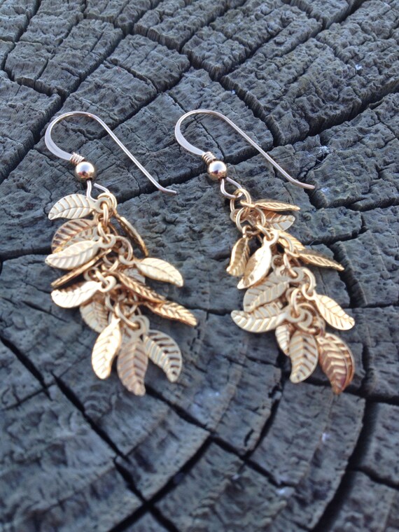 Gold plated earrings leaves by StefansJewelry on Etsy