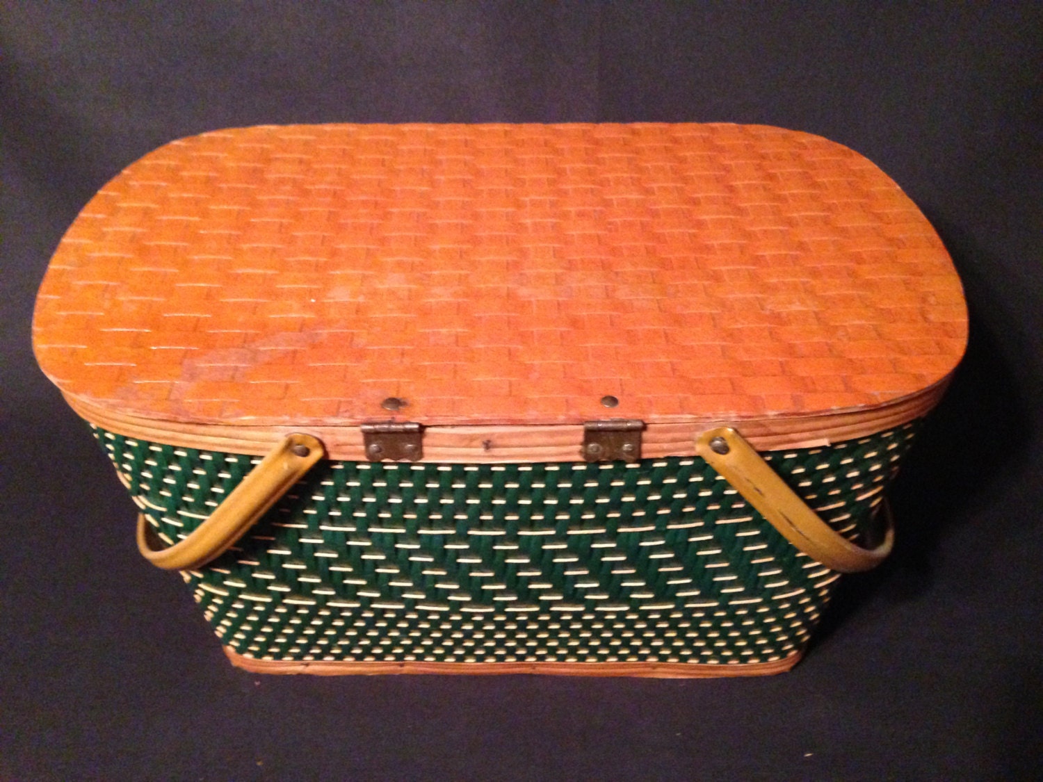 Vintage Greenweave Hawkeye Picnic Basket with Metal Handles Haute Juice