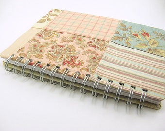 5 x 8 blank fabric covered journal, sketchbook, notebook - patchwork fabric pastel blue pink