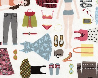 Paper Dolls Fabric ~ Timeless Treasures~ Gail-C2651-White~ sold by the yard