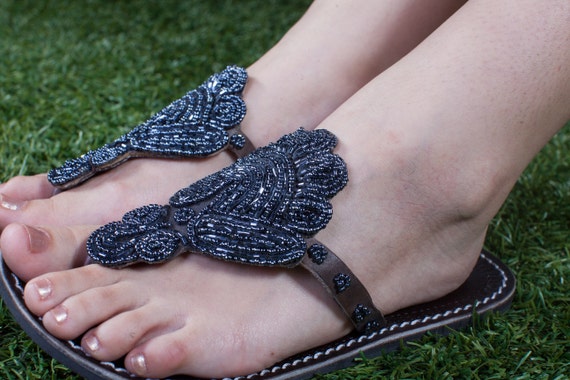 Handmade Beaded Women's Leather Sandals