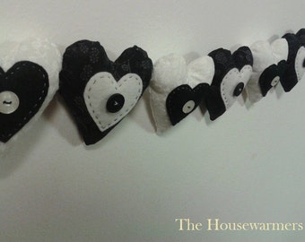 Handmade Stuffed Fabric Heart Garland Bunting - Monochrome