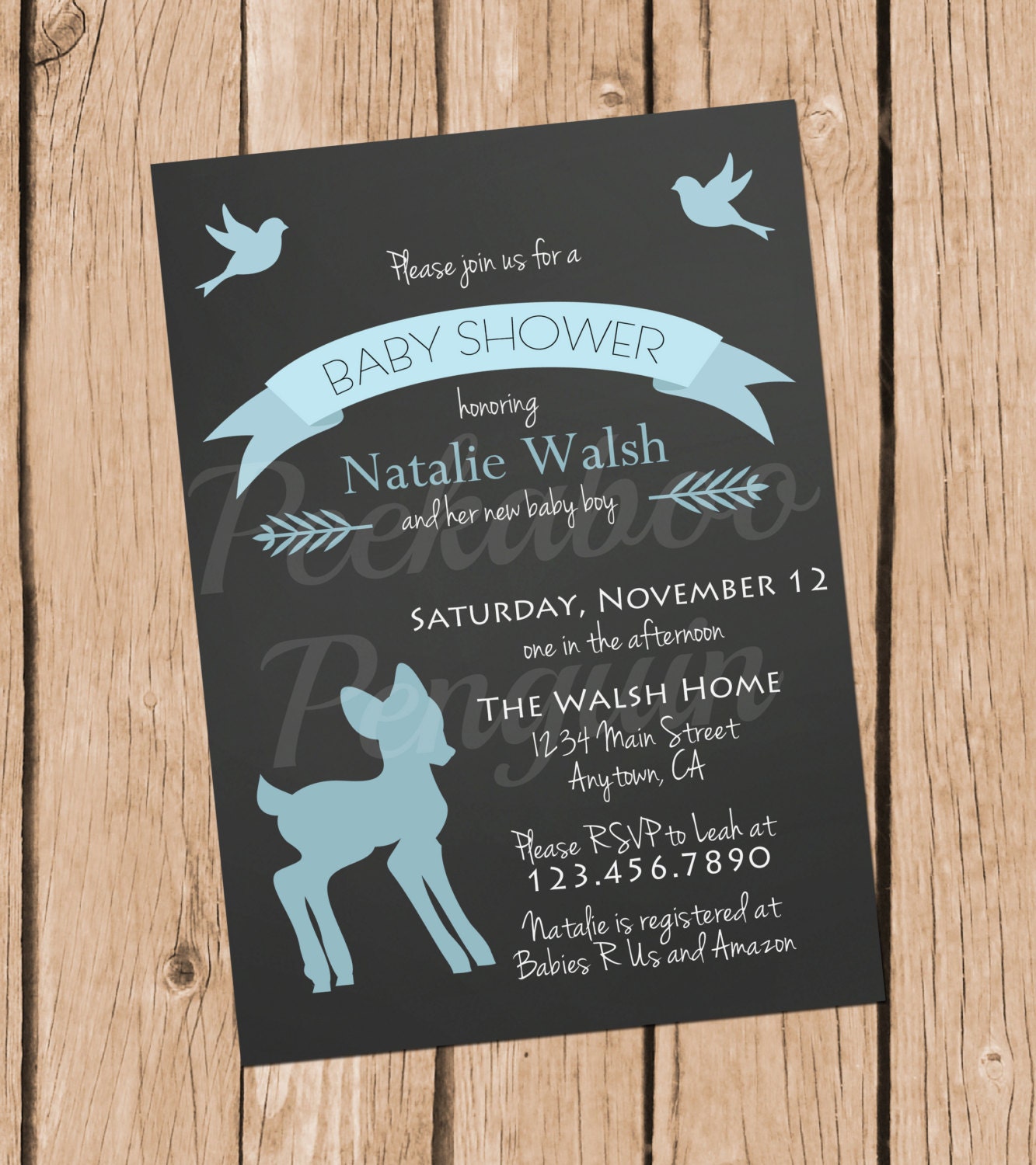 Woodland Baby Shower Invitation Boy Baby Shower Chalkboard