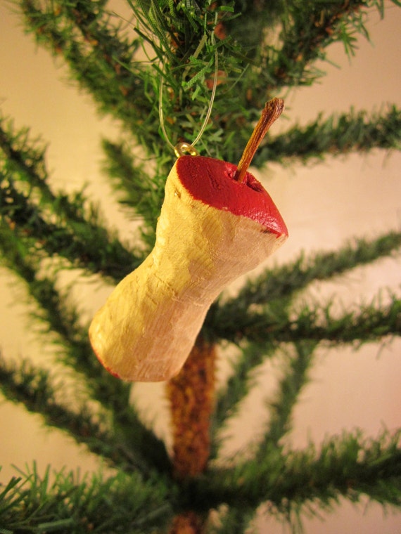 Hand Carved Wood Red Apple Core Ornament