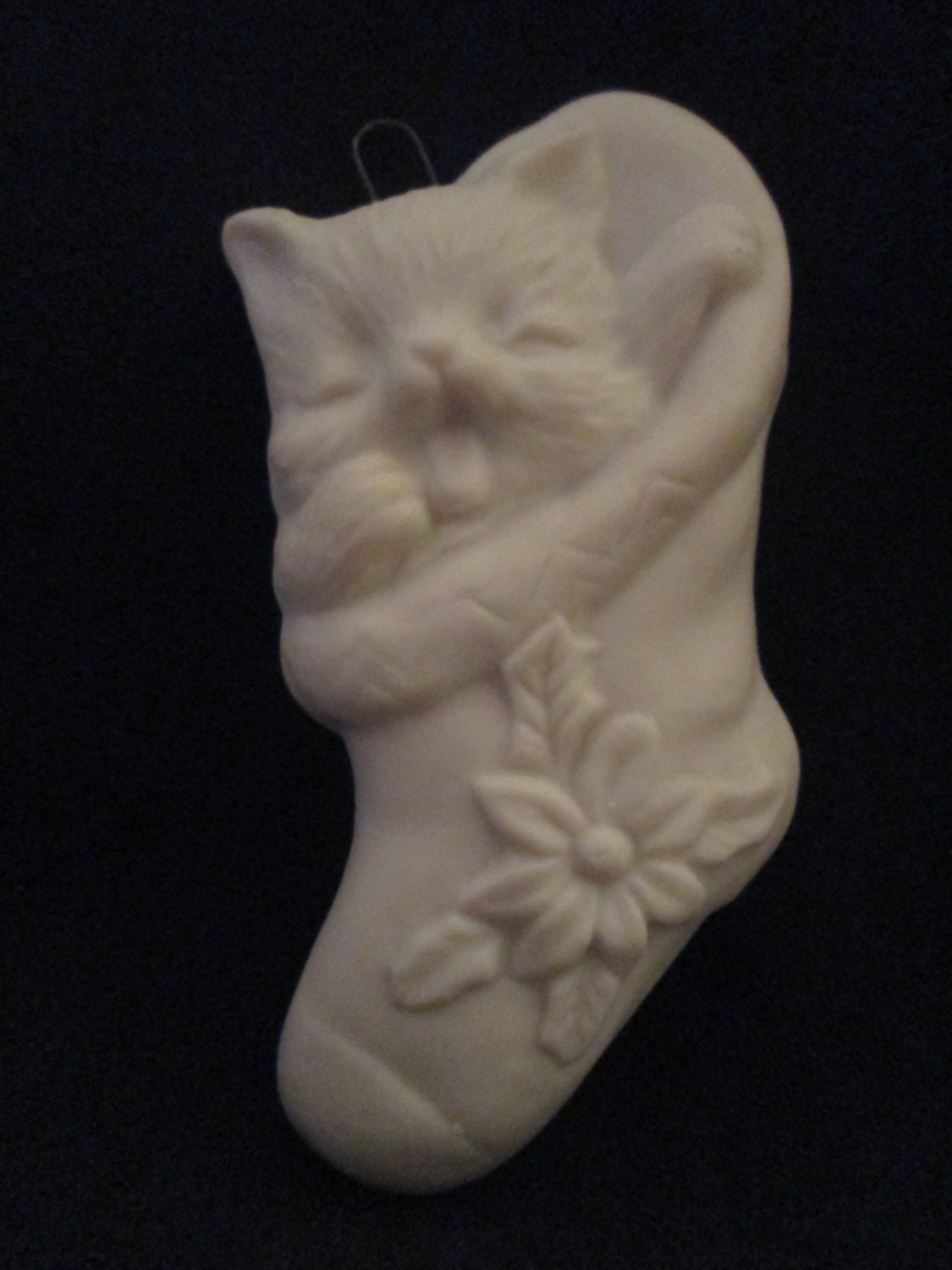 Porcelain Ornament "KITTEN YAWNING in STOCKING" **