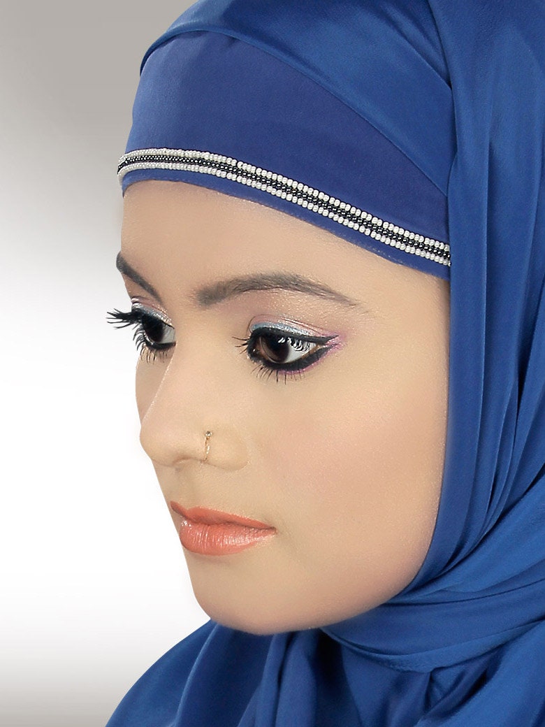 Royal Blue Hijab with Beaded Band Hijab Blue Hijab Islamic