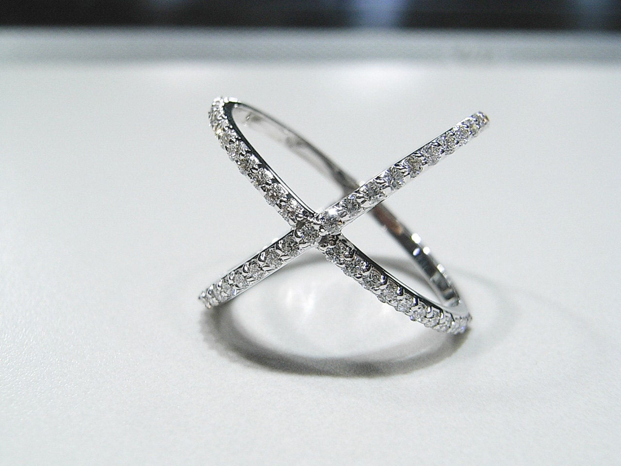 Criss Cross Diamond X Ring in 14kt White Gold by DelicateGemNYC