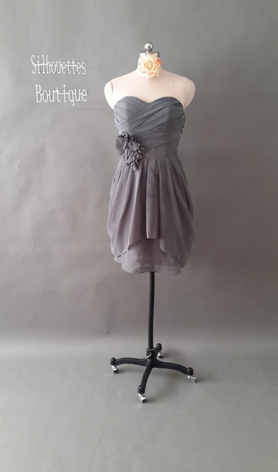 Knee length Charcoal Grey Bridesmaid by SilhouettesBoutique