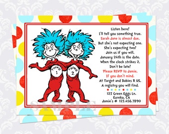 Thing 1 and Thing 2 Baby Shower Invitation, Dr. Seuss Baby Shower, boy ...