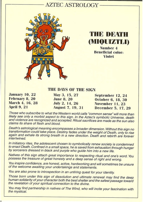 Items similar to Vintage Aztec Astrology postcard Death