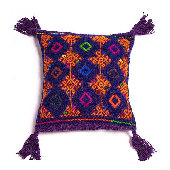 20x20 Wool Throw Pillow Decor Embroidered mexican by mxhandspace