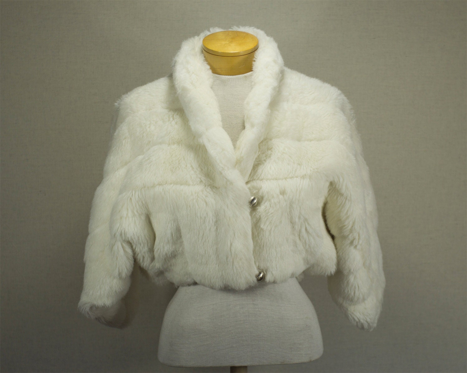 Vintage Faux Fur White Shrug Short Jacket Bolero Formal Prom