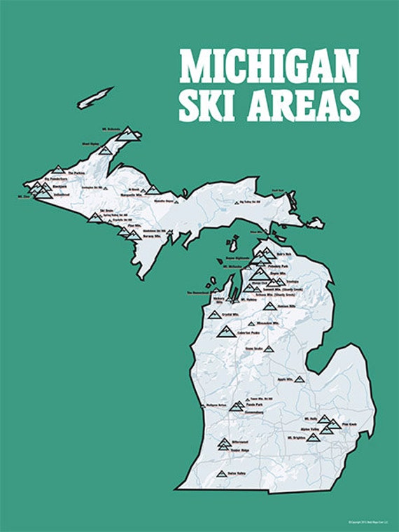 Michigan Ski Resorts Map Poster