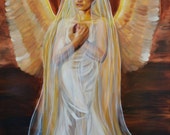 Angel oil painting large 30x40 unconditional love, wall art, home decor,gallery wrapped done on linen high gloss varnish,ready to hang