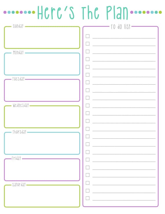 Here's The Plan Weekly To Do List: Cool Colors